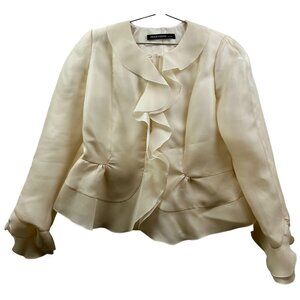 Jackie‎ Rogers 100% Silk Ruffle Blazer Jacket Ivory Old Money Quiet Luxury S/M